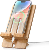 Pezin & Hulin Bamboo Cell Phone Tablet Stand-Natural Bamboo | Wooden Smart Phone Desktop Charging Dock Holder Compatible with Pad, All Android Cellphone, Tablet - 1 Pack