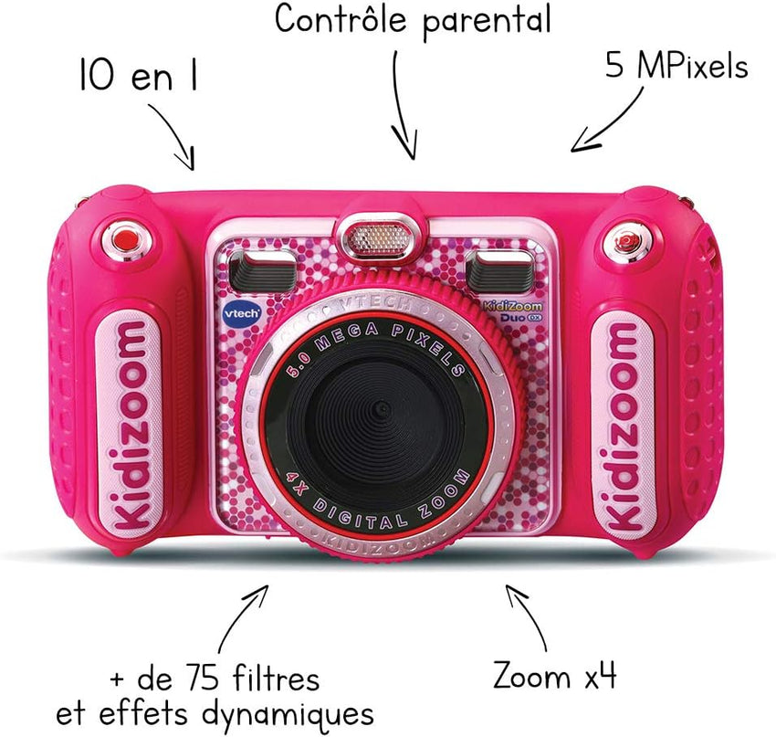VTech - KidiZoom Duo DX Pink, 10-in-1 Digital Camera for Children, Photo, Selfie, Video, Colour Screen, MP3 Player, Audio Headphones, Gift for Children from 3 to 12 Years