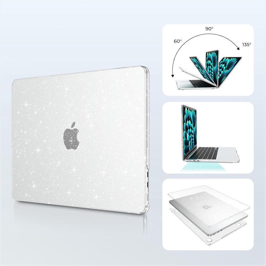 EooCoo Sparkly Case compatible for Macbook Air 13 inch M4 M3 M2 2025 2024 2022 Release, A3240 A3113 A2681 with Touch ID, Transparent Plastic Hard Shell Cover Mac 13.6 - Glitter Crystal Clear