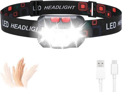 GRIFEMA Rechargeable LED Head Torch, 8 Light Modes with Motion Sensor, IPX45 Waterproof, 1200mAh Battery, Adjustable Angle, Lightweight Headlamp for Running, Hiking, Camping, Fishing etc.