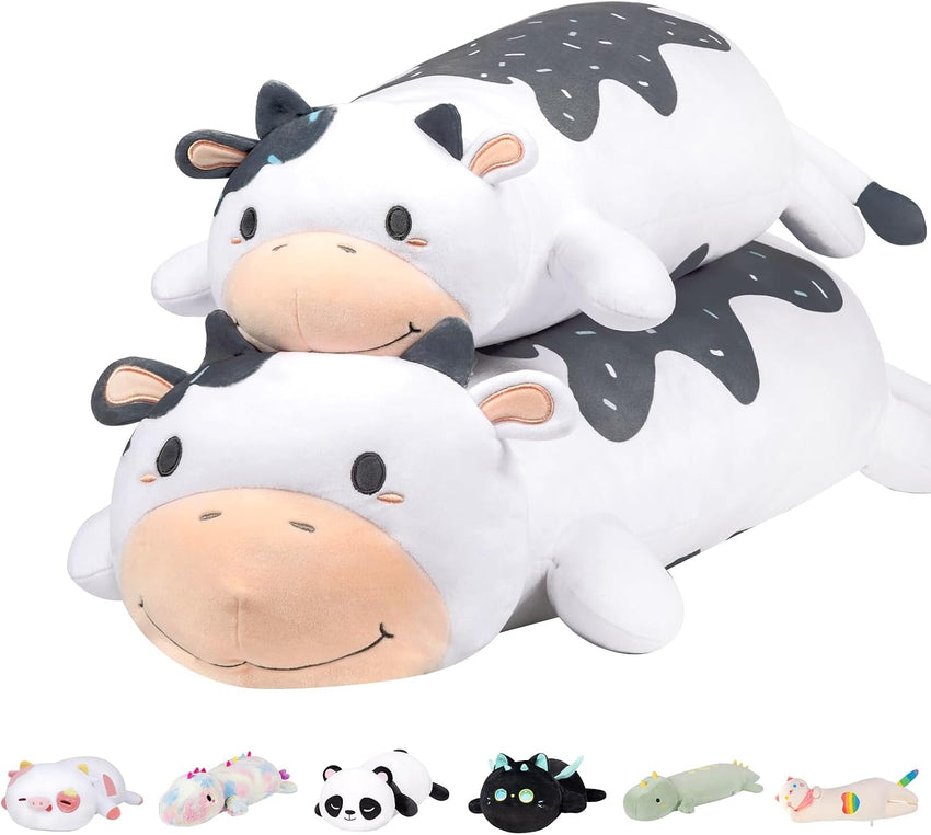 Mewaii 25in Long Cow Plush Pillows Stuffed Animals Squishy Pillows - Plushie Lying Cow Sleeping Hugging Plush Pillow Soft Toys for Kids