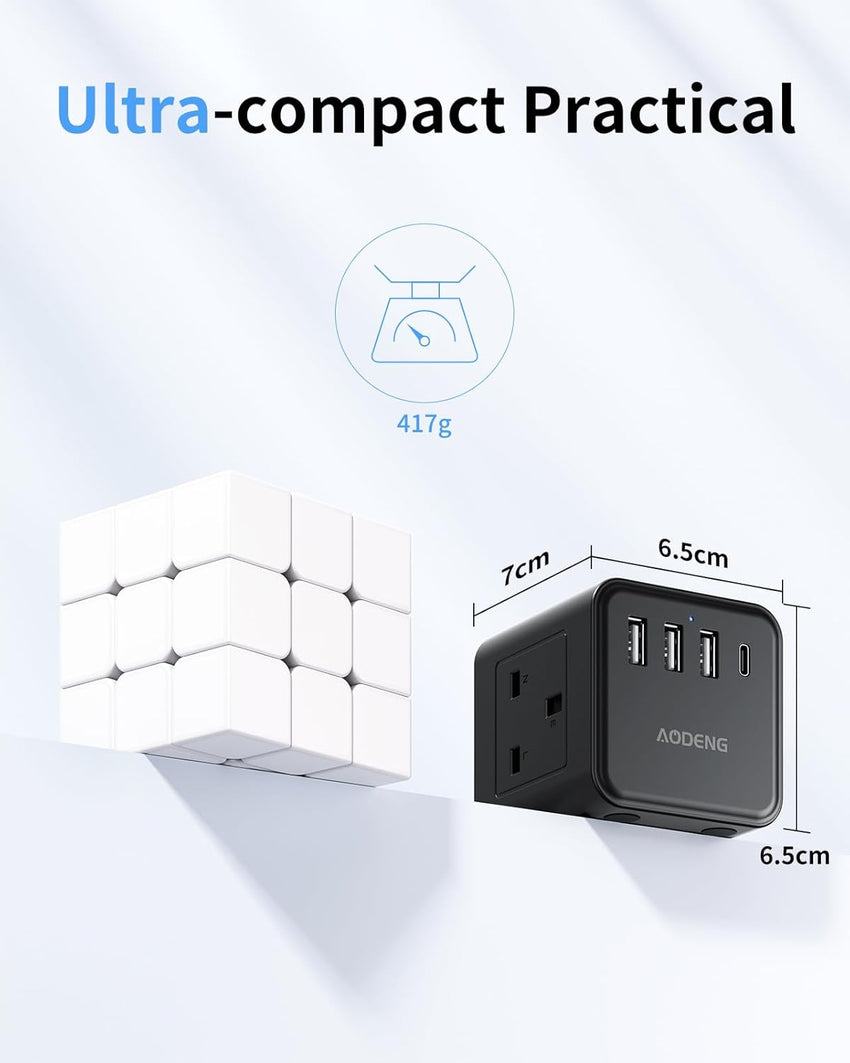 Extension Lead with 4 USB Slots, 4 Way (13A/3250W) Multi Plug Extension Cable, UK Desktop Power Extension Cord with Multi Socket, 1.5M Extension Cable (black, 1.5M)