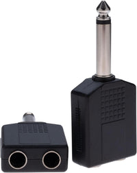 Keple 6.35mm Mono Jack Plug to 2 x Twin 6.35mm Mono Jack Socket Splitter Adapter Dual Mono 1/4 Y Adaptor, Pack of 2