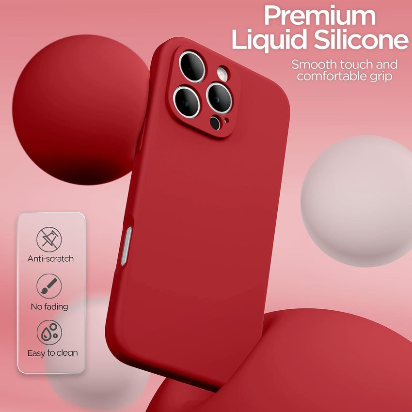 INGIDO for iPhone 16 Pro Case, Liquid Silicone Case with Camera Protection Soft Gel Rubber Cover with Microfiber Lining Shockproof Protective Phone Case for iPhone 16 Pro 6.3" (Red)