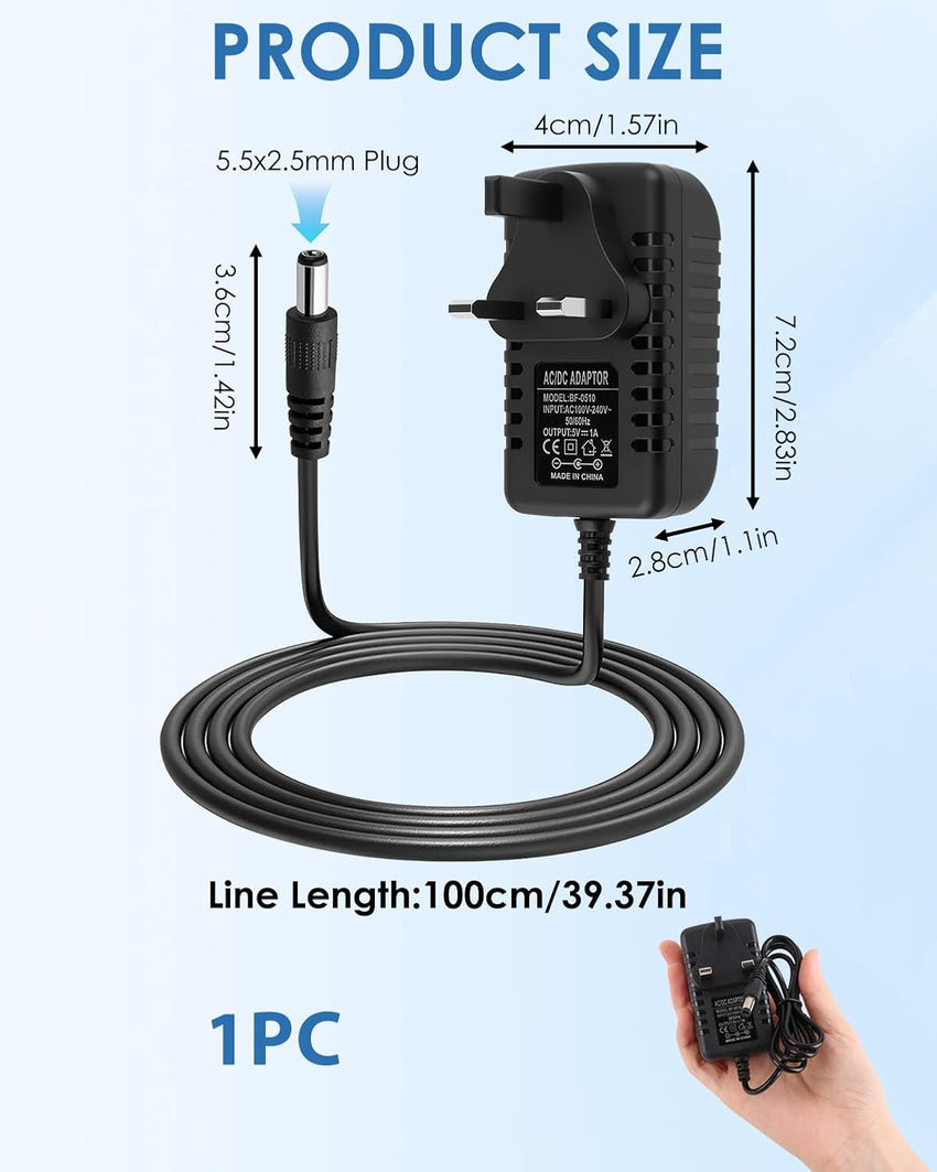 5V 1A Charger, AC Adapter 100-240V 50 60Hz to DC Switching Adaptor for LED Strip Light CCTV Router Speakers, Universal 5V DC Power Supply Wall Charger with 5.5x2.5mm Plug (5W)