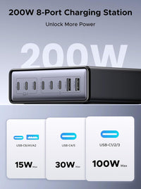 UGREEN USB C Charger 200W 8-Port Charging Station GaN Fast Charger Plug PD 100W Laptop Desktop Charger Support PPS Compatible with MacBook Pro/Air, iPhone 17 Pro/Air/17/16, Galaxy Series, etc