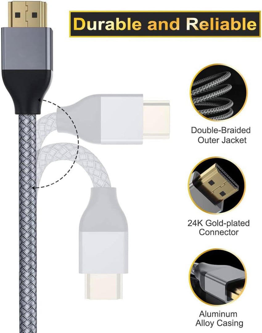BASESAILOR 8K 60Hz HDMI Cable 1M/2Pack,48Gbps 7680P Ultra High Speed HDMI 2.1 Cord for Apple TV,Roku,Samsung QLED,Sony Playstation PS5,Xbox Series X/S,eARC HDR HDCP 2.2 2.3,2.0 4K 120Hz