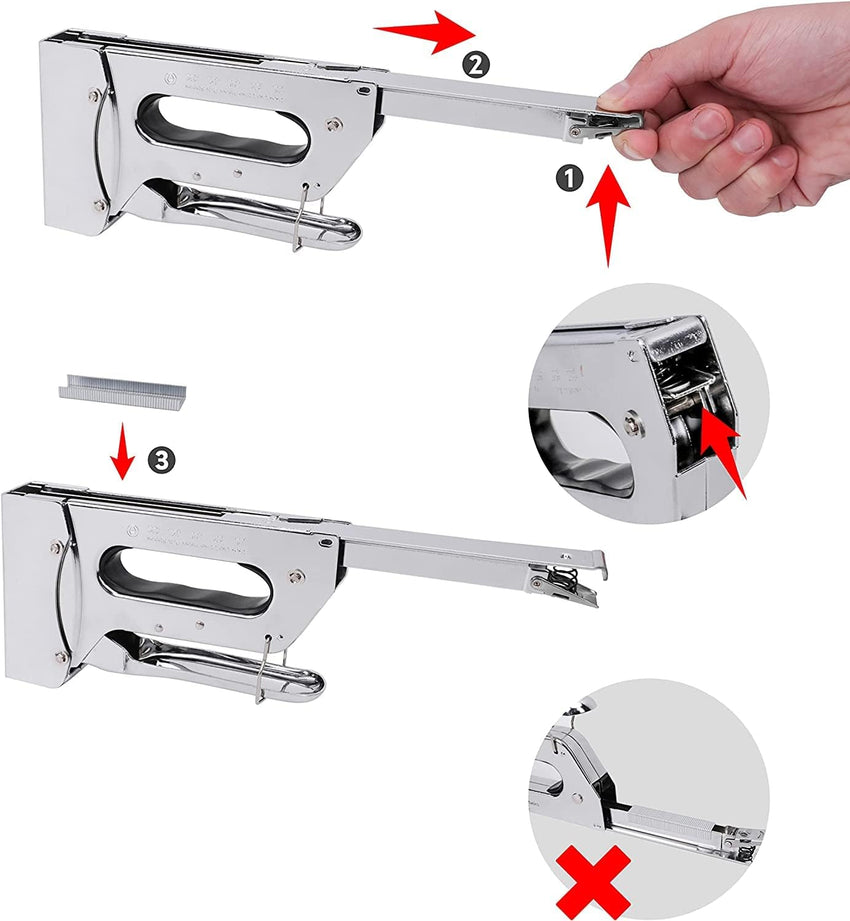 Amazon Basics Heavy Duty Stapler Gun with 500 Staples, for Upholstery, Home Repairs, Carpentry and other Professional Projects, Silver
