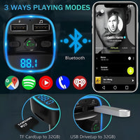 Bluetooth FM Transmitter for Car – Wireless Radio Receiver Adapter with Hands-Free Calling, Fast Charging (PD 20W, QC3.0, 2.4A USB), MP3 Player, TF Card/USB Disk Support, LED Ambient Light