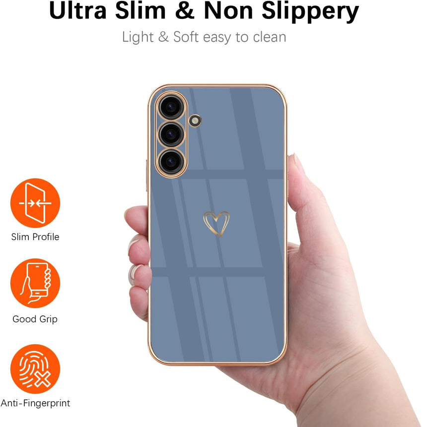 HopMore Case for Samsung Galaxy A16 4G / 5G Phone Case with Cute Heart Pattern Design, Soft Silicone Slim Phone Case for Samsung A16 Case, Flexible TPU Thin Shockproof Cover for Galaxy A16, Blue