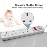 EXTRASTAR Universal Extension Lead, 4 Way Outlets Surge Protection Power Strips with Switch, Wall Mounted 13A/MAX.3120W Fused UK Power Socket (1M, White)