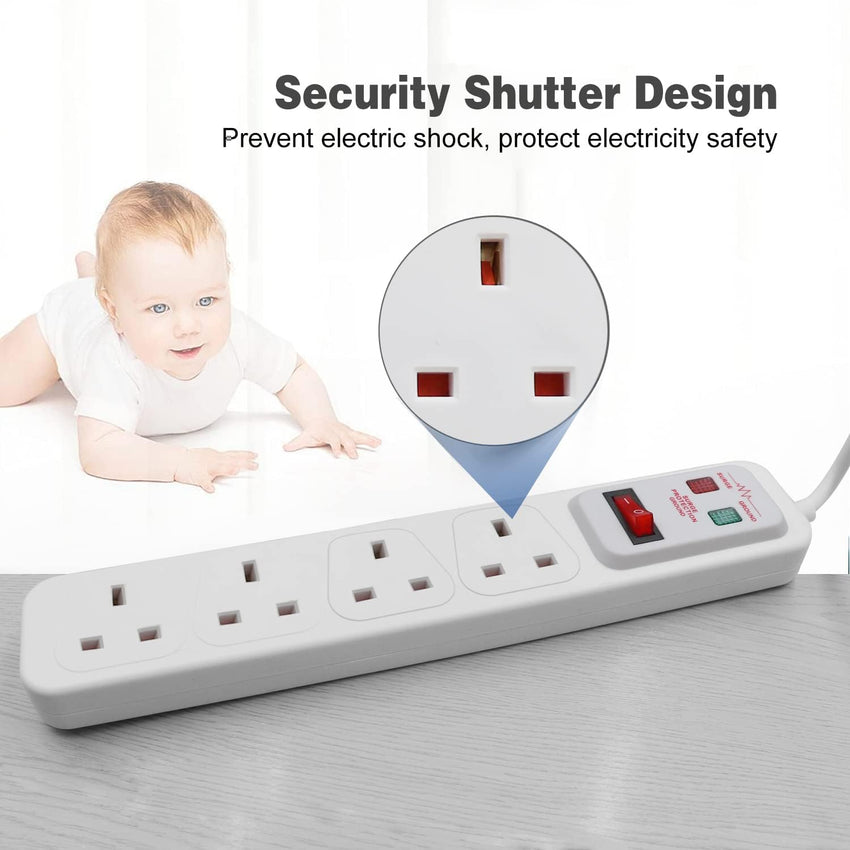EXTRASTAR Universal Extension Lead, 4 Way Outlets Surge Protection Power Strips with Switch, Wall Mounted 13A/MAX.3120W Fused UK Power Socket (1M, White)