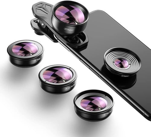 Apexel【Updated Version HD Phone Lens Kit-170°Super (Fisheye) Wide Angle,10X Macro Lens,110° Wide Angle2.0X Zoom Telephoto,195°Fisheye Lens for iPhone,Samsung and Most of Smartphone L-HB5V2