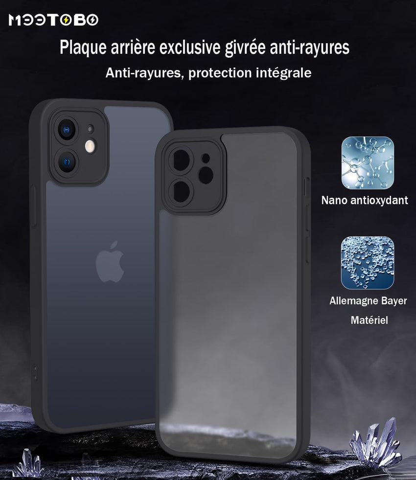 Mootobo iPhone 12 Case 6.1 inch, Military-Grade Protection 360^0 Full Body Frosted Translucent Back Phone Cover, Anti-Fingerprint Slim Shockproof Phone Case for iPhone 12 - Black