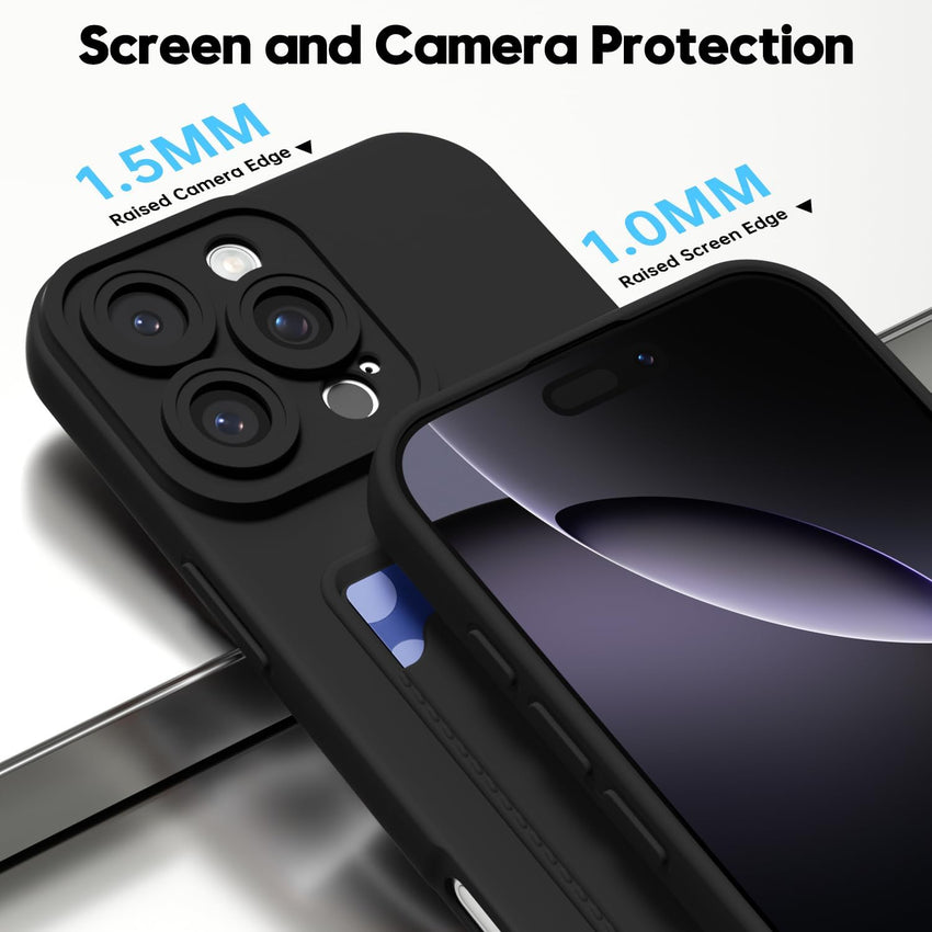 oakxco for iPhone 16 Pro Max Case with Card Holder, Cute Silicone Wallet Phone Case with Credit Card Slot, Soft Rubber Thin Slim Purse for Women Men with Shockproof Camera Cover Protection, Black