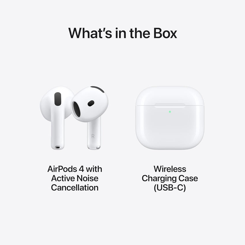 Apple AirPods 4 with Active Noise Cancellation, Wireless Earbuds, Bluetooth Headphones, Adaptive Audio, Transparency Mode, Personalised Spatial Audio, USB-C Charging Case, Wireless Charging, H2 Chip
