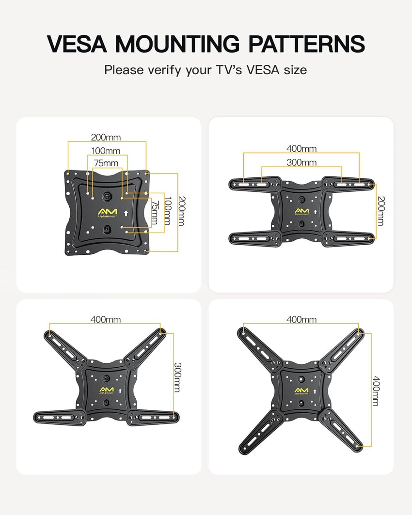 AM alphamount TV Wall Bracket for Most 26-60 inch LED LCD Flat and Curved TVs up to 35kg, Sturdy TV Wall Mount with Tilt Swivel Extension, Max VESA 400x400mm, APPIMF7