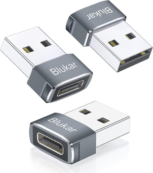 Blukar USB to USB C Adapter (3 Pack), USB C Female to USB-A Male Adaptor, Type C Converter for Fast Charging & Data Sync, Compatible with iPhone 15/14/13/12/11 Pro, iPad Air 6, Galaxy S21 S20