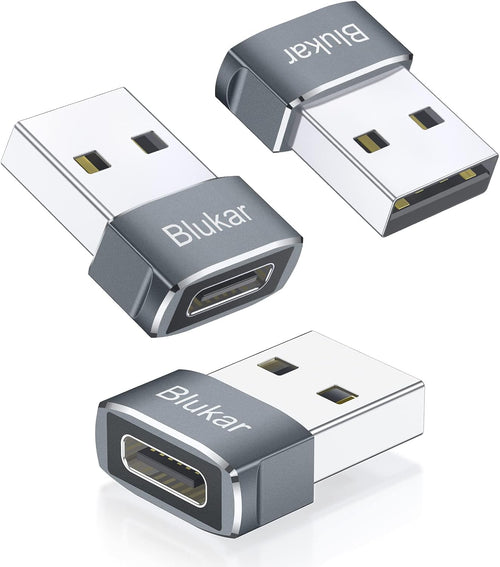 Blukar USB to USB C Adapter (3 Pack), USB C Female to USB-A Male Adaptor, Type C Converter for Fast Charging & Data Sync, Compatible with iPhone 15/14/13/12/11 Pro, iPad Air 6, Galaxy S21 S20