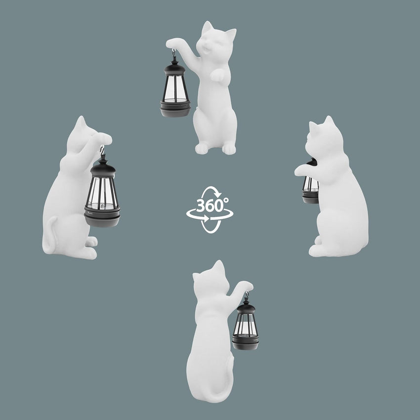Solar Powered Garden Resin Statue Lights, 10 Inch Waterproof Outdoor Animal Cute Cat Figurine Lights, Suitable for Patios, Balconies, Lawns, Courtyards, Etc(Hand)