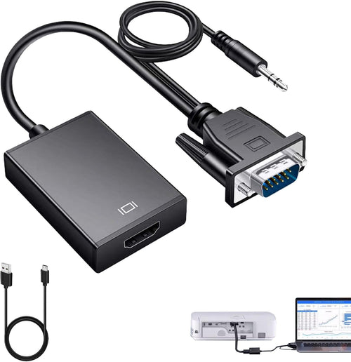 VGA to HDMI Adapter with Audio, 1080P HDMI Female to VGA Male Converter Cable - 0.5m, USB Powered for Laptop, HDTV, Monitor - Includes USB & Audio Cable, Intelligent Charging, Universal Compatibility
