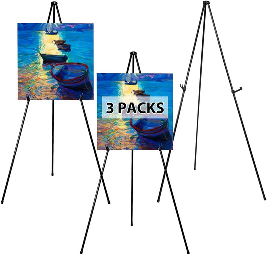 3-Pack Black Easel Stand Adjustable Collapsible Floor Easel â Lightweight Metal