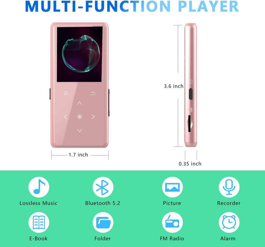 64GB Bluetooth MP3 Player HiFi Sound, FM Radio, Voice Recorder â Black