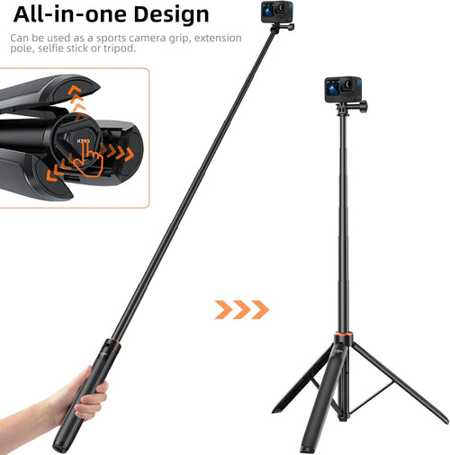 53.5"/136cm Selfie Stick Tripod for DJI Osmo Pocket 3, GoPro Hero 13/12/11/10/9/Max2, DJI Osmo Action 5 Pro/4, AKASO EK7000, Action Camera 2-in-1 Extendable Handle/Travel Vlogging Stand/Accessories