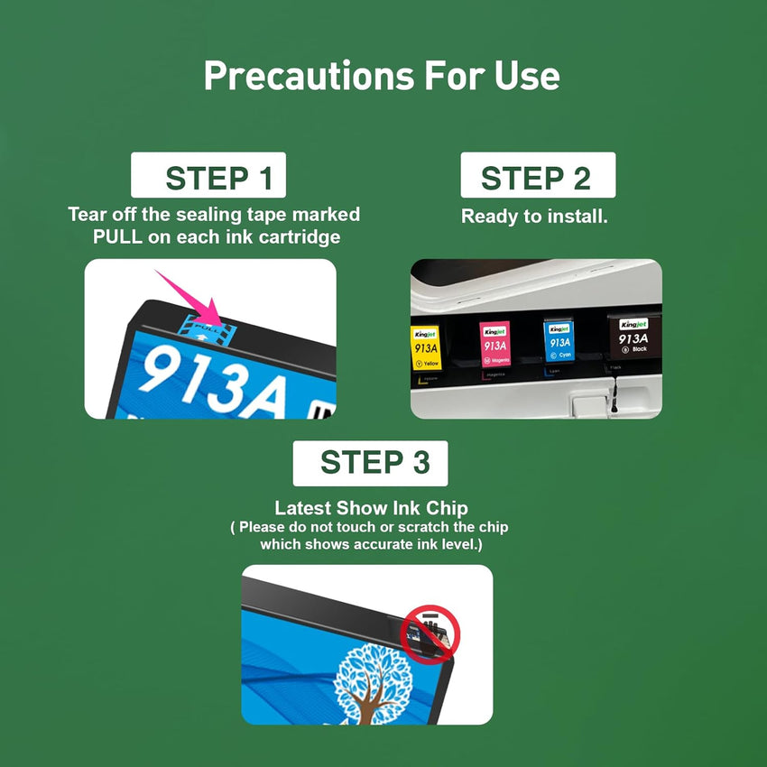 KINGJET 913A Ink Cartridges for HP 913A 913 Ink Multipack for PageWide Pro 377dw 377dn 477dw 477dn 352dn 452dn MFP 477dw 552dw 577dw Managed MFP P55250dw P57750dw (Black Cyan Magenta Yellow)
