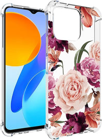 Jhxtech Phone Case for Honor X8 5G/Honor X6 (4G/5G)/Honor X6S/Honor 70 Lite girls women, Slim Shockproof Clear Floral Pattern Soft Flexible TPU Protective Cover for Honor X8 5G Purple flower