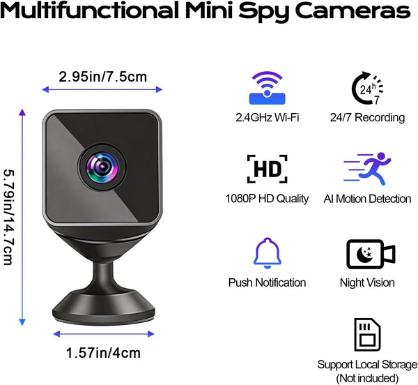 Mini WiFi Camera 1080p Night Vision AI Motion Detection Two-Way Audio 150°