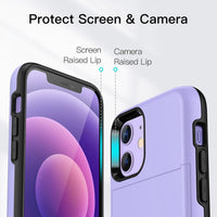 JETech Wallet Case for iPhone 12/12 Pro 6.1-Inch with Card Holder, Dual Layer Shockproof Protective Phone Cover, Sliding Hidden Slot (Purple)