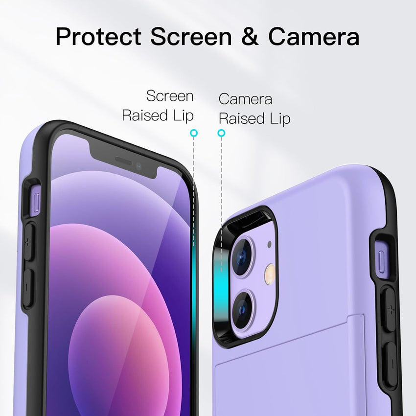 JETech Wallet Case for iPhone 12/12 Pro 6.1-Inch with Card Holder, Dual Layer Shockproof Protective Phone Cover, Sliding Hidden Slot (Purple)