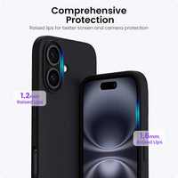 ORNARTO Compatible with iPhone 16 Case 6.1", Slim Liquid Silicone 3 Layers Full Covered Soft Gel Rubber 16 Phone Cases Cover 6.1 inch Black