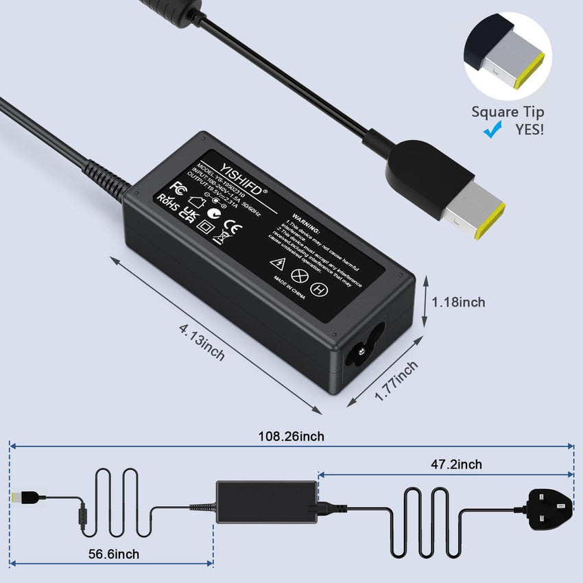 for Lenovo Laptop Charger-fit for T430/T440/T450/T460/T560/E431/E440/E531/E540, 65W Yellow USB Power Adapter for ThinkPad X/E/S/L/B/U/T/K/Z/Y/G, 20V 3.25A Power Supply for Yoga 2/11/11S/13(Not USB C)