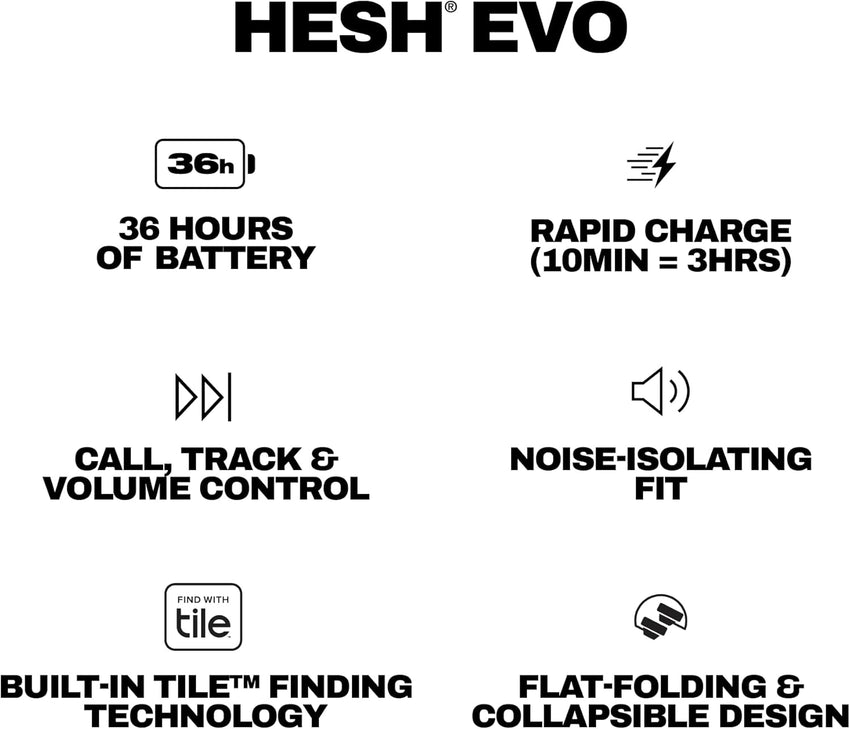 Skullcandy Hesh Evo Wireless Over-Ear Bluetooth Headphones with Extra USB-C Charging Cable, Noise Isolating, 36 Hours Battery, Foldable Lightweight Design, Microphone for iPhone Android - True Black
