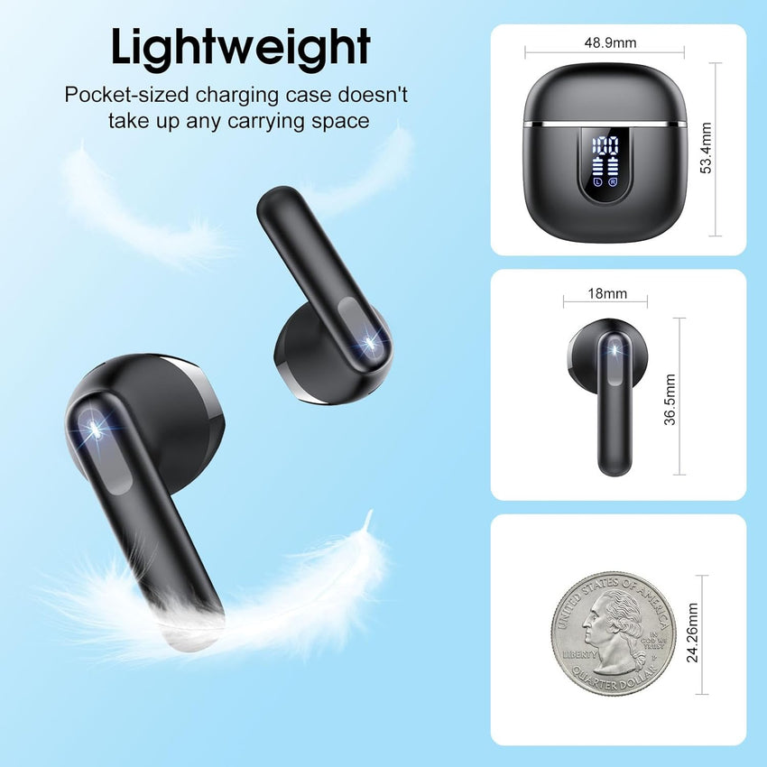 Wireless Earbuds, Bluetooth 5.4 Earphones in Ear with 4 ENC Noise Cancelling Mic, 40H HiFi Stereo Bluetooth Headphones, IP7 Waterproof Wireless Ear Buds with Hands-Free Calls, Lightweight LED Display