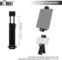 KIWIFOTOS Smartphone Stand with Adjustable Clamp, iPad Holder with 1/4-20â Screw & Cold Sho Tablet Stand Compatiable with iPhone 17 16 15 14 13 12 11 & iPad Air iPad Pro iPad Mini