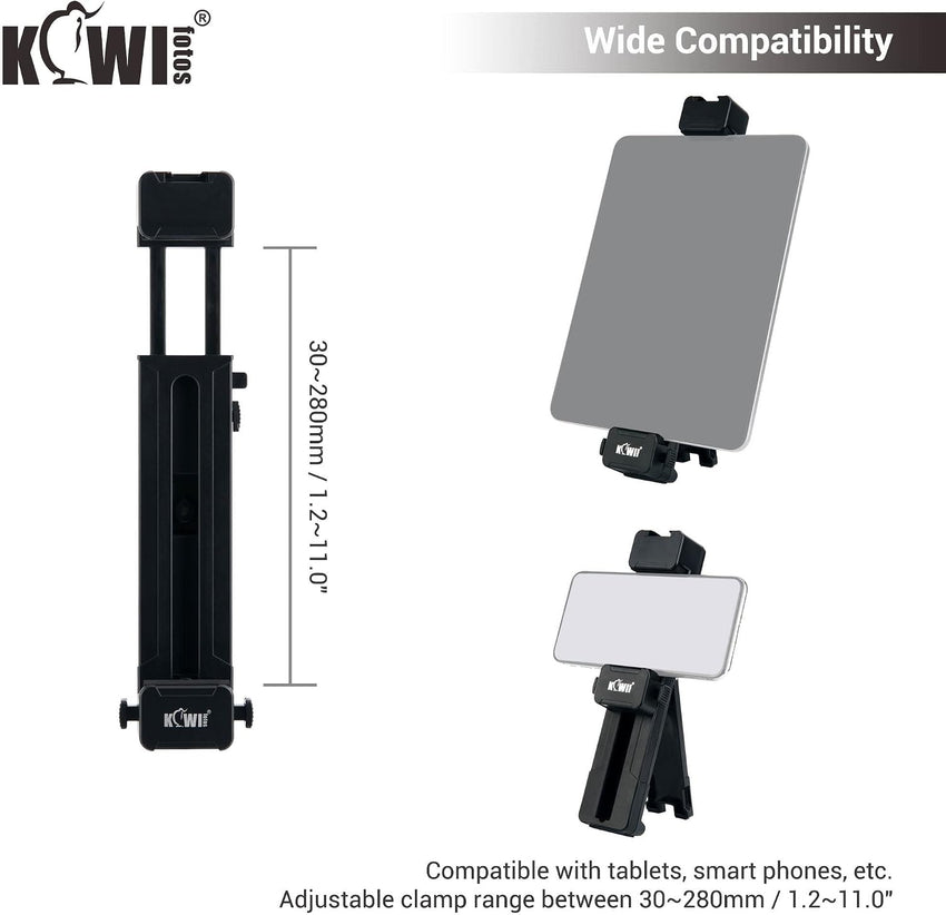 KIWIFOTOS Smartphone Stand with Adjustable Clamp, iPad Holder with 1/4-20â Screw & Cold Sho Tablet Stand Compatiable with iPhone 17 16 15 14 13 12 11 & iPad Air iPad Pro iPad Mini