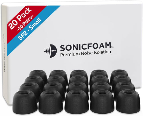SF2 Small - Memory Foam Earbud Tips - 10 Pairs - Black | Fits Earbuds with Speaker Diameter 4.4-5.7mm, One Pair Lasts up to 4 weeks