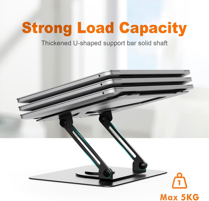 GRIFEMA Laptop Stand for Desk, Foldable Laptop Riser with 360^0 Swivel Base, Adjustable Height & Angle, Ventilated Computer Stand Compatible with MacBook Air/Pro, Dell, and 11-17" Laptops - Black