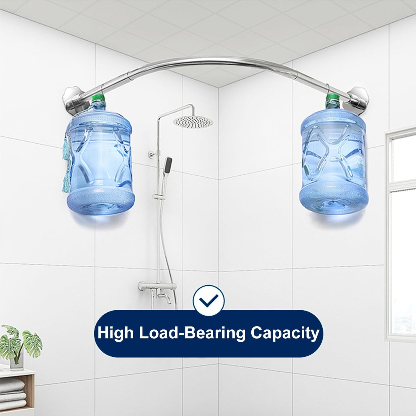 mosegor Shower Curtain Rail L Shaped Shower Curtain Rod Extendable Corner Shower Curtain Pole with Curtain for Bathroom Clothing Store Private Space Drill Free Install 70-95 cm