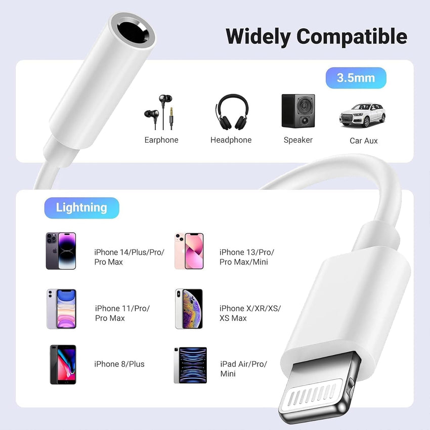 2 Pack Headphone Jack Adapter for iPhoneã Apple MFi Certified ãLightning Converter to 3.5mm Earphone Dongle Aux Audio Cable - Compatible with iPhone 14,13,12,11 Pro Max,XS Max,8, 7 Plusï¼Whiteï¼