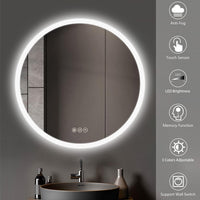 AI-LIGHTING 60cm Round Mirror with Lights Bathroom LED Circular Mirror Illuminated Anti-Fog Backlit Light Up Circle Mirror Touch Switch Color Change Demister IP44 Dimmable