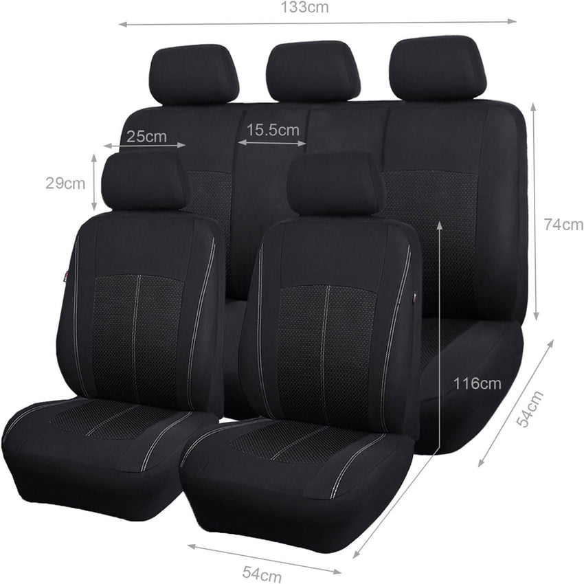 Flying Banner Black Jacquard Car Seat Covers Full Set Airbag Compatible Auto Protector Rear Bench Back Split