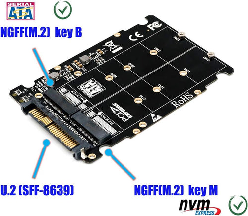 M.2 NVMe (Key M/B) to U.2 SFF-8639 Adapter