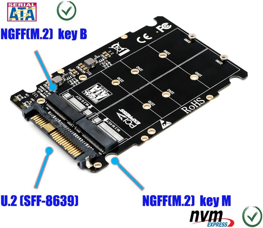 M.2 NVMe (Key M/B) to U.2 SFF-8639 Adapter