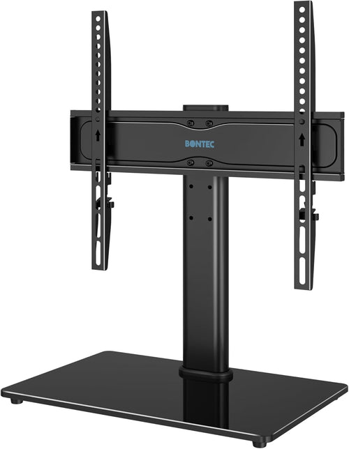 BONTEC Universal TV Stand for 24-60 Inch LCD LED OLED Plasma TVs, Height Adjustable Table Top Pedestal with Bracket, 8mm Tempered Glass Base, 45kg Load, Max VESA 400x400mm, Cable Management