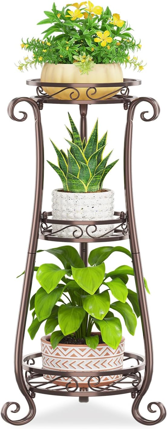 3-Tier Metal Plant Stand Tall Stable Flower Rack for Large Pots Bronze