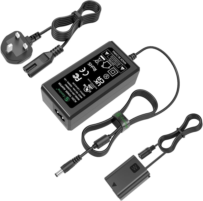 Gonine AC-PW20 AC Power Adapter NP-FW50 Dummy Battery Kit for Sony Alpha ZV-E10 A7 A7R A7S A7II A7RII A7SII A6500 A6400 A6300 A6100 A6000 A5100 A5000 RX10 II III IV NEX-3 NEX-5 NEX-7 Camera